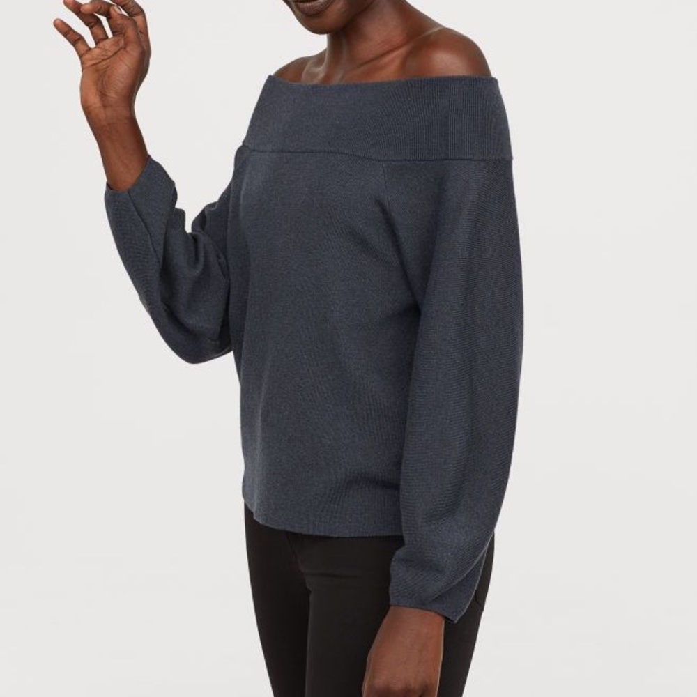 H&M sweater off shoulder navy blue/Greyish